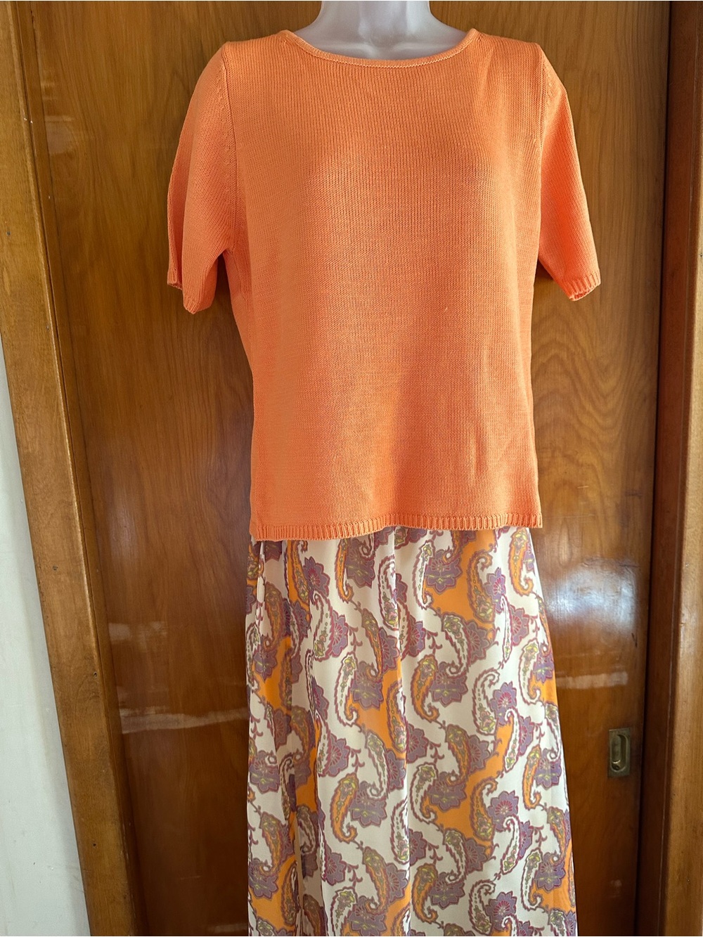 Silk Lore 2 Pc Silk Cotton Sweater & Border Print Skirt Set NWT M